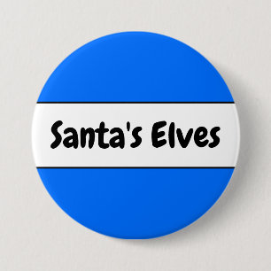 SANTA'S ELVES Festive Bright Blue White Stripes 7.5 Cm Round Badge