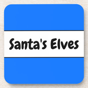 SANTA'S ELVES Festive Bright Blue White Stripes Coaster