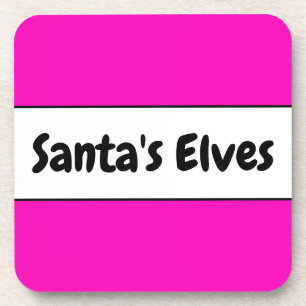 SANTA'S ELVES Fun Bright Pink Black White Stripes Coaster