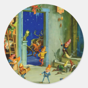 Santa's Elves In His Workshop on Christmas Eve Classic Round Sticker