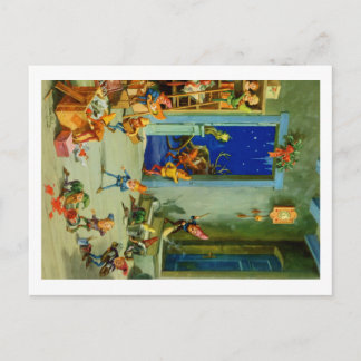 Santa's  Elves in his Workshop on Christmas Eve Holiday Postcard