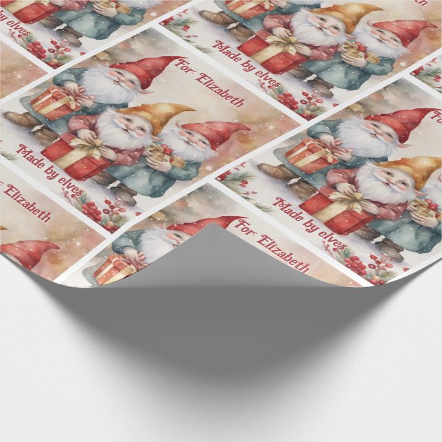 Santa's Elves Personalise Name Cute Christmas Wrapping Paper (Corner)