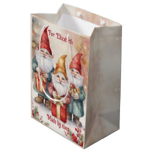 Santa's Elves Personalize Name Cute Christmas Medium Gift Bag