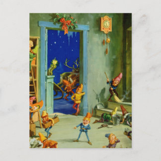 Santa's Elves Working at His North Pole Workshop Holiday Postcard