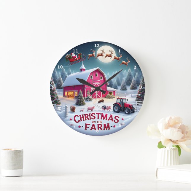 Santa's Farmhouse Christmas Rustic Holiday Wall Large Clock (Home)