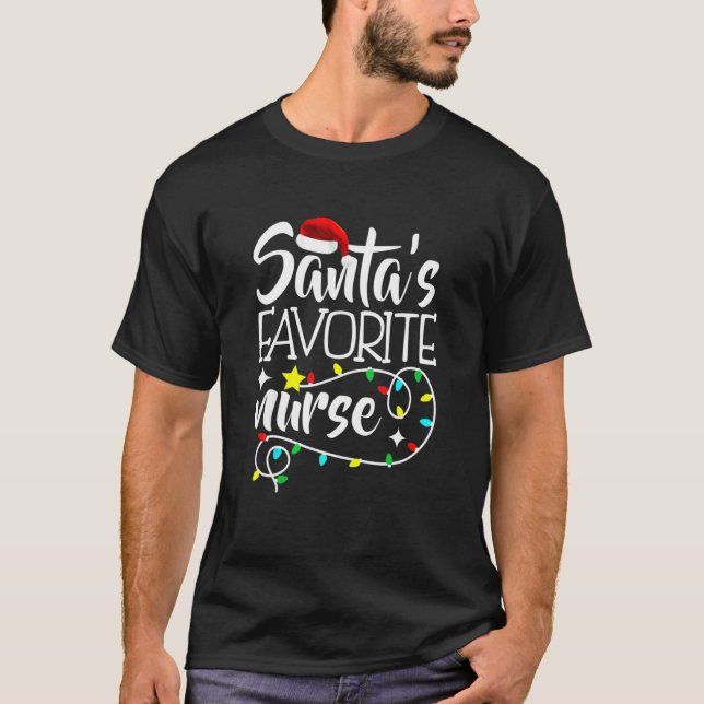 Santa's Favor.Ite Nurse Christmas Paja.Ma Li.Ghts T-Shirt (Front)