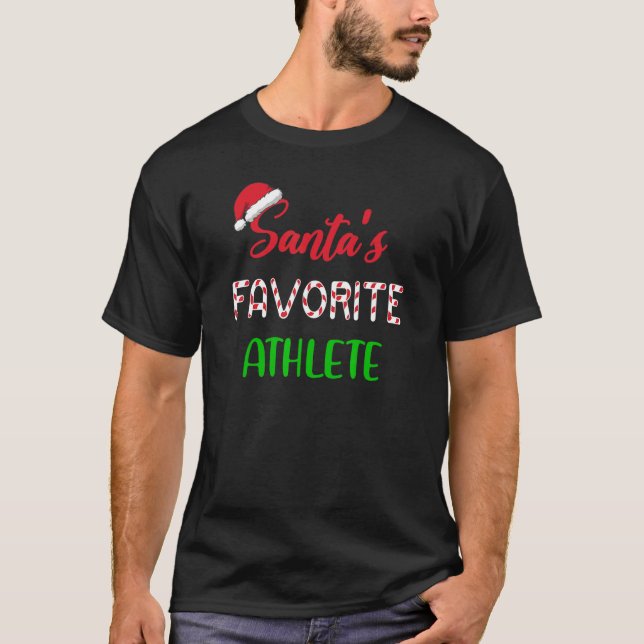 Santas Favorite Athlete   Funny Athletics Christma T-Shirt (Front)
