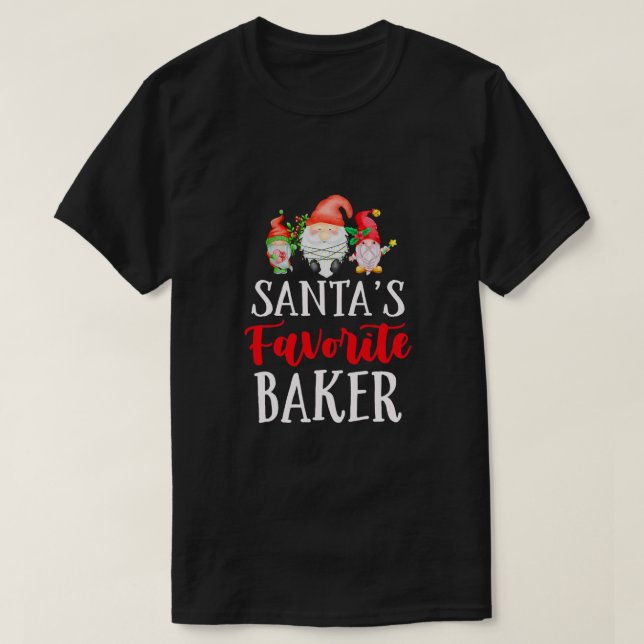 Santa's Favorite Baker Chef Funny Christmas Gnome  T-Shirt (Design Front)