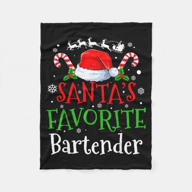 Santa's Favorite Bartender Christmas Party  Fleece Blanket (Front)