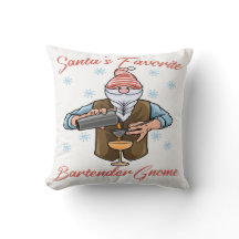 Santas Favorite Bartender Gnome Throw Pillow