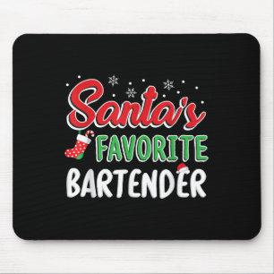 Santa's Favorite Bartender T Shirt Cute Xmas Party Mouse Mat