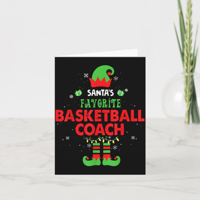 Santa's Favorite Basketball Coach Funny Elf Family Card (Front)