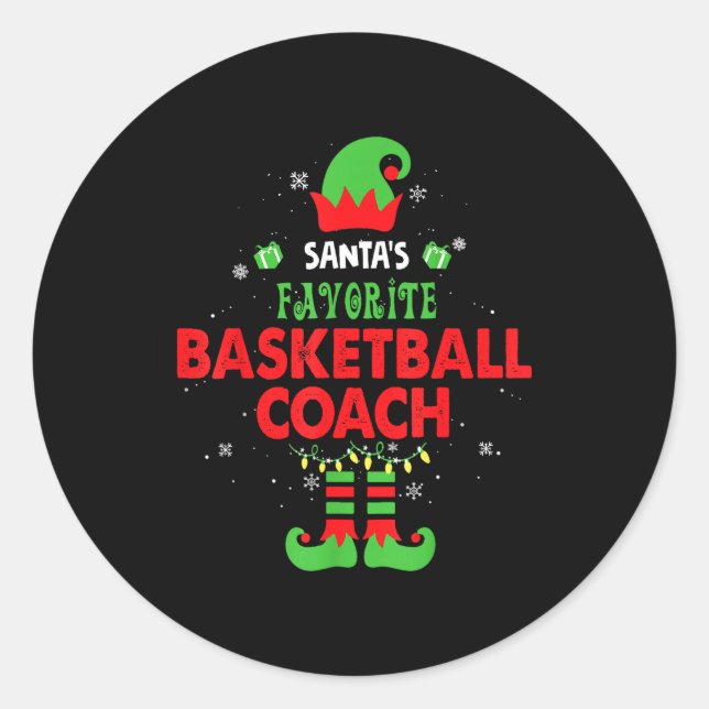 Santa's Favorite Basketball Coach Funny Elf Family Classic Round Sticker (Front)