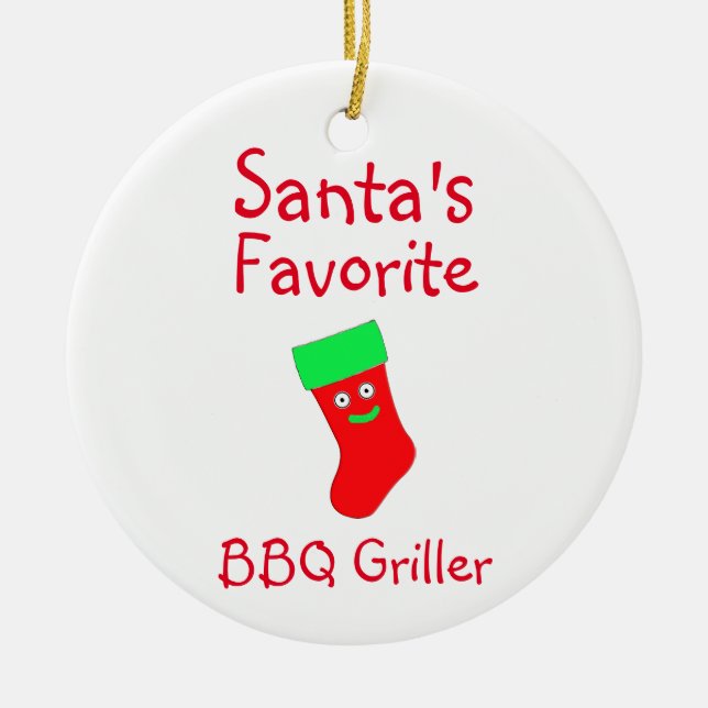 Santa's Favorite BBQ Griller Ceramic Ornament (Front)