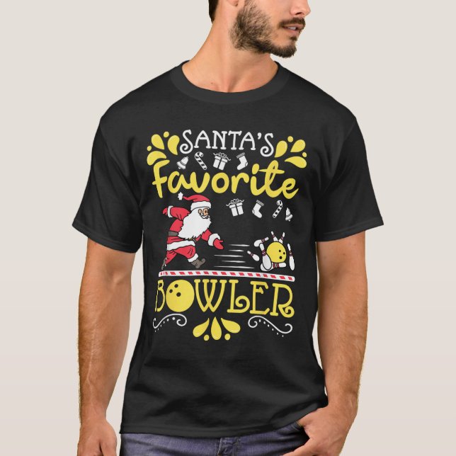 Santa's Favorite Bowler Santa Claus Bowling Christ T-Shirt (Front)