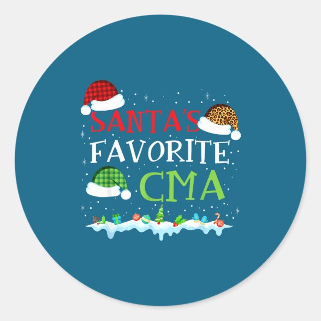 Santa's Favorite Cma Fun Christmas Medical Istant  Classic Round Sticker (Front)