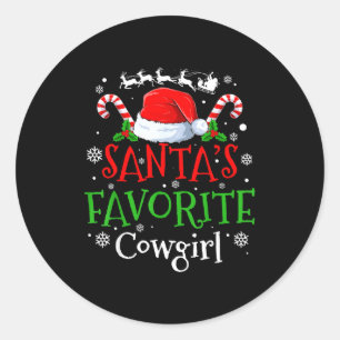 Santa's Favorite Cowgirl Christmas Party  Classic Round Sticker