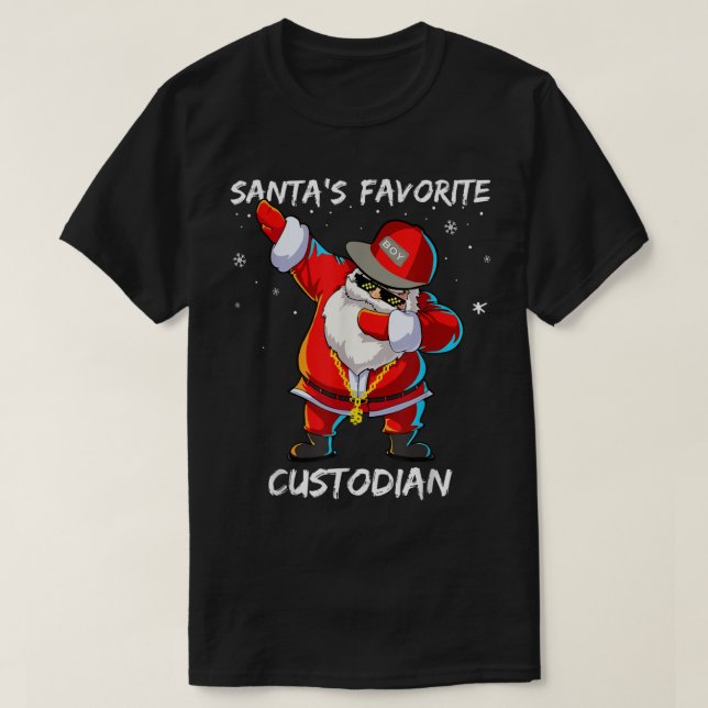 Santa's Favorite Custodian Funny Dabbing Santa Chr T-Shirt (Design Front)