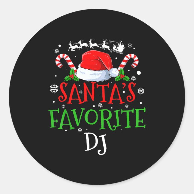 Santa's Favorite Dj Christmas Party  Classic Round Sticker (Front)