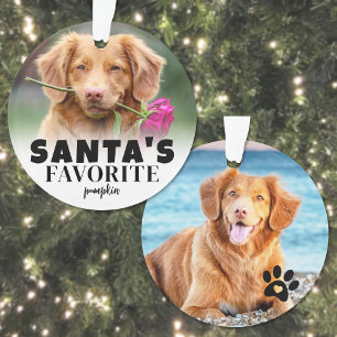 Santa's Favorite Dog Pet Photo Christmas Ornament