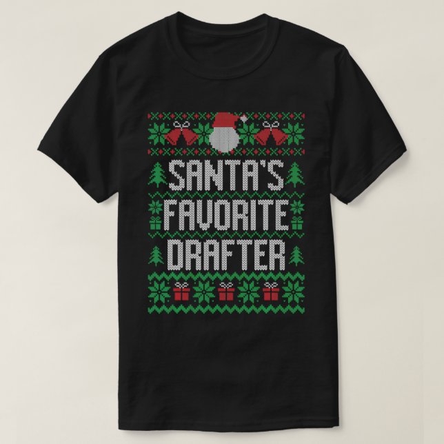 Santa's Favorite Drafter, Funny Knitted Christmas  T-Shirt (Design Front)