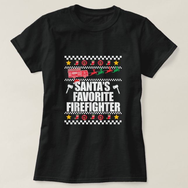 Santas Favorite Firefighter Pajamas Xmas Costume P T-Shirt (Design Front)