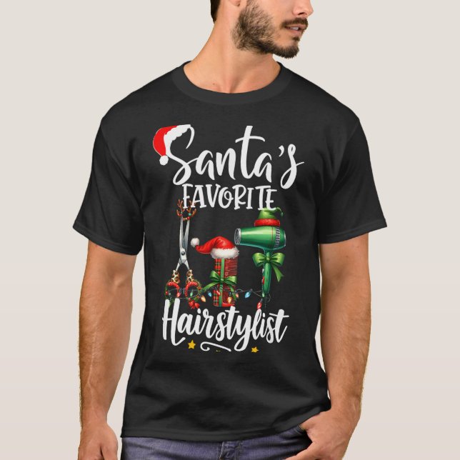 Santa's Favorite Hair Stylist Christmas Hairdresse T-Shirt (Front)