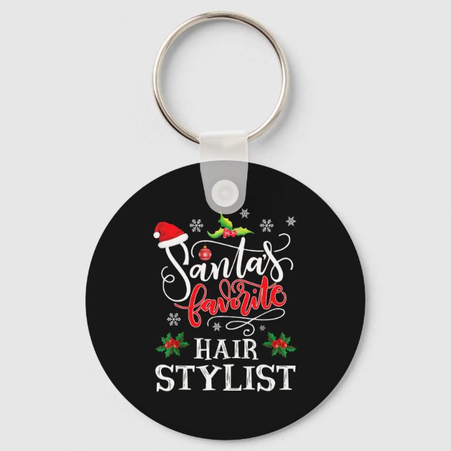 Santa's Favorite Hair Stylist Santa Hat Christmas  Key Ring (Front)