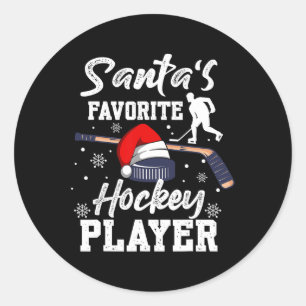 Santa's Favorite Hockey Player Christmas Pajama Ho Classic Round Sticker
