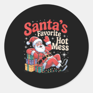 Santa's Favorite Hot Mess Christmas Funny Margarit Classic Round Sticker