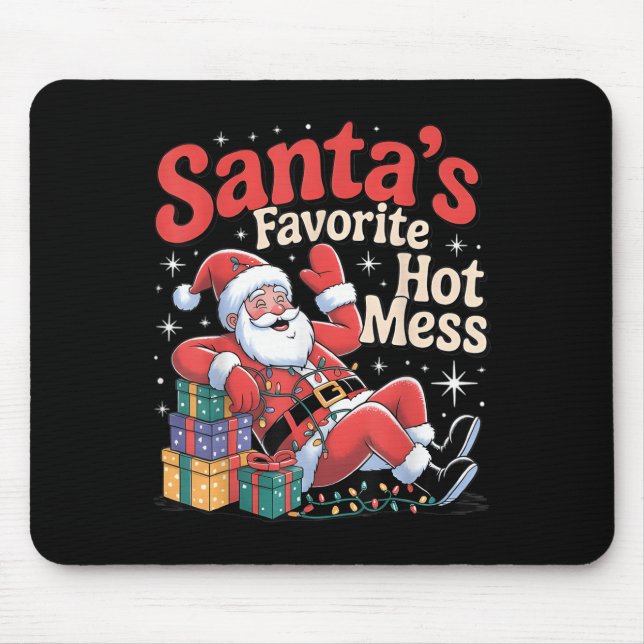 Santa's Favorite Hot Mess Christmas Funny Margarit Mouse Mat (Front)