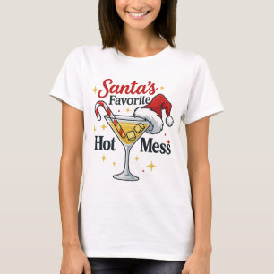 Santa's Favorite Hot Mess Drink Print Funny T-Shirt