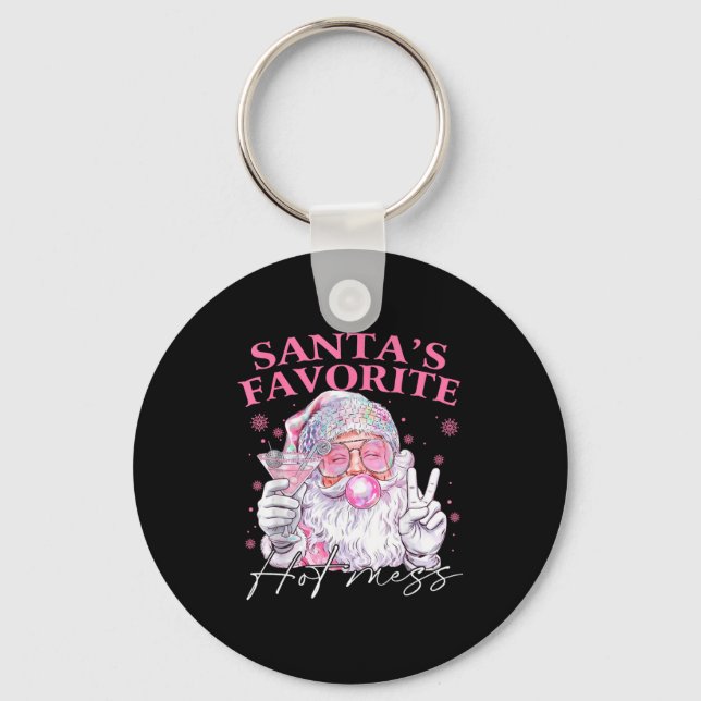 Santa's Favorite Hot Mess Funny Christmas  Key Ring (Front)