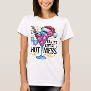 Santa's Favorite Hot Mess Glitter Cocktail Design T-Shirt