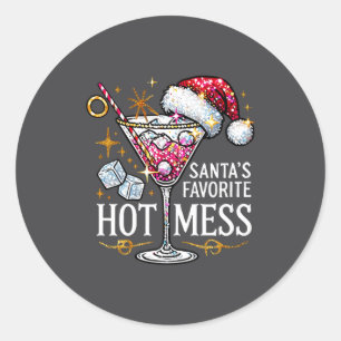 Santa's Favorite Hot Mess Long Sleeve Classic Round Sticker