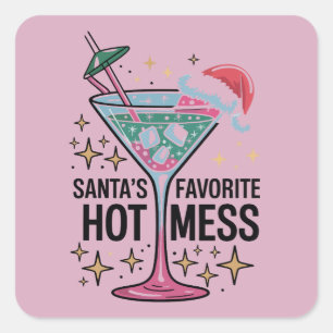 Santa's Favorite Hot Mess Vintage Ugly Christmas  Square Sticker