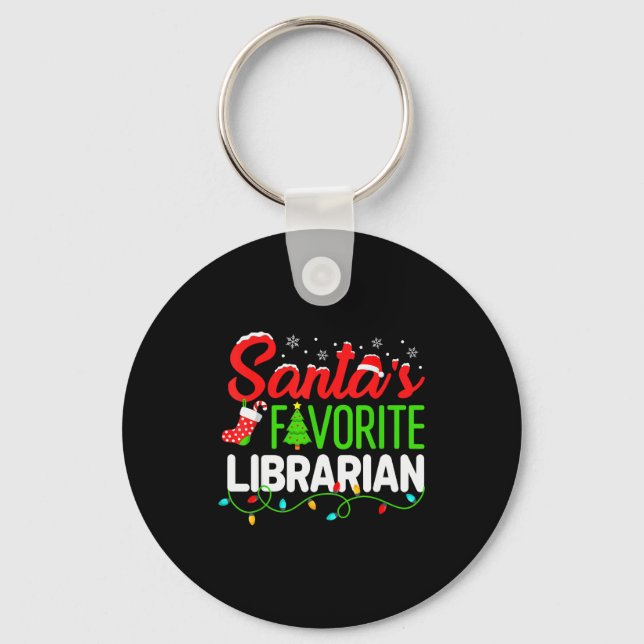 Santa's Favorite Librarian Christmas Library Book  Key Ring (Front)