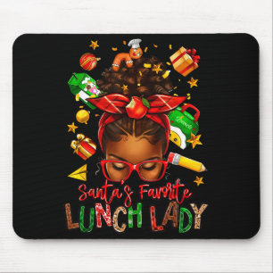 Santa's Favorite Lunch Lady Afro Messy Bun Woman C Mouse Mat