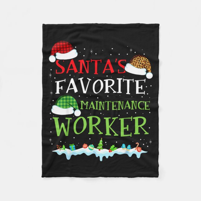 Santa's Favorite Maintenance Worker Fun Christmas  Fleece Blanket (Front)