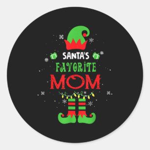 Santas Favorite Mom Funny Elf Family Xmas Classic Round Sticker