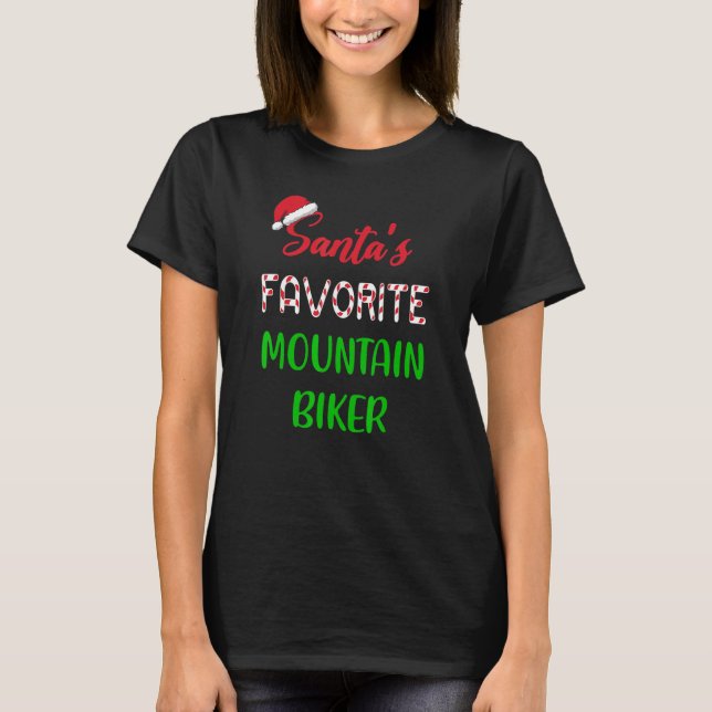 Santas Favorite Mountain Biker   Funny Cycling Chr T-Shirt (Front)