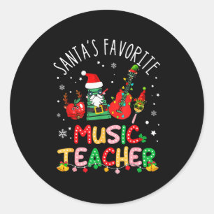 Santa's Favorite Music Teacher Christmas Santa Hat Classic Round Sticker