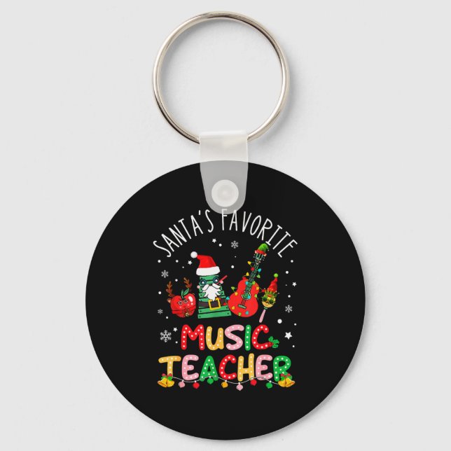 Santa's Favorite Music Teacher Christmas Santa Hat Key Ring (Front)