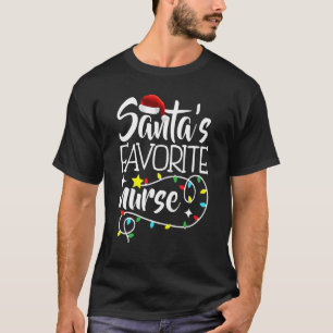 Santa's Favorite Nurse Christmas lights Santa Xmas T-Shirt