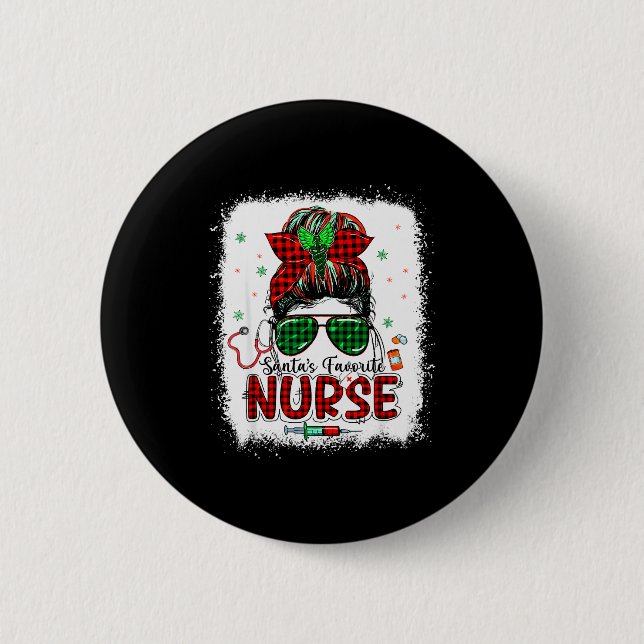 Santas Favorite Nurse Christmas Santa Hat Light Me 6 Cm Round Badge (Front)