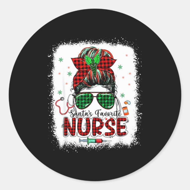 Santas Favorite Nurse Christmas Santa Hat Light Me Classic Round Sticker (Front)