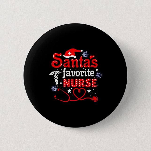 Santa's Favorite Nurse Christmas Short Sleeve  6 Cm Round Badge (Front)