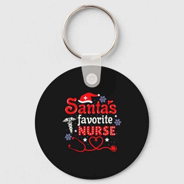 Santa's Favorite Nurse Christmas Short Sleeve  Key Ring (Front)