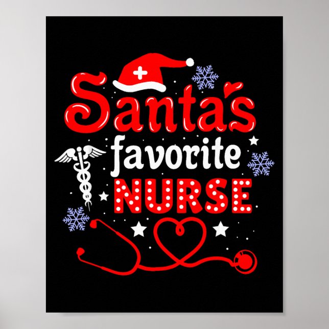 Santa's Favorite Nurse Christmas Short Sleeve  Poster (Front)