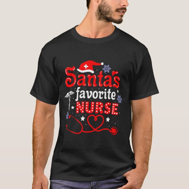 Santa's Favorite Nurse Christmas Short Sleeve  T-Shirt (Front)